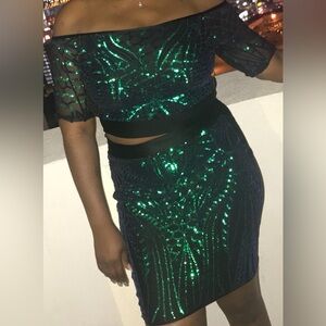 Custom Made Sequin Two-Piece Skirt Set